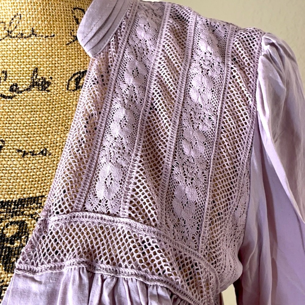 Free People Esme Button Up Lavender Lace Peasant Blouse - Picture 7 of 17
